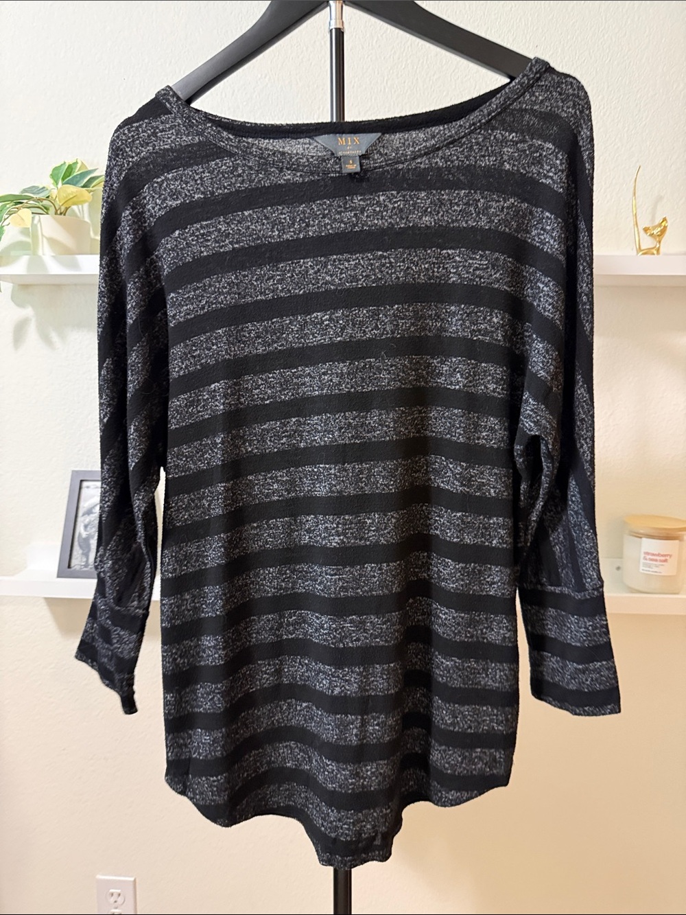 41 Hawthorn Black & Gray Striped Long Sleeve Knit Top